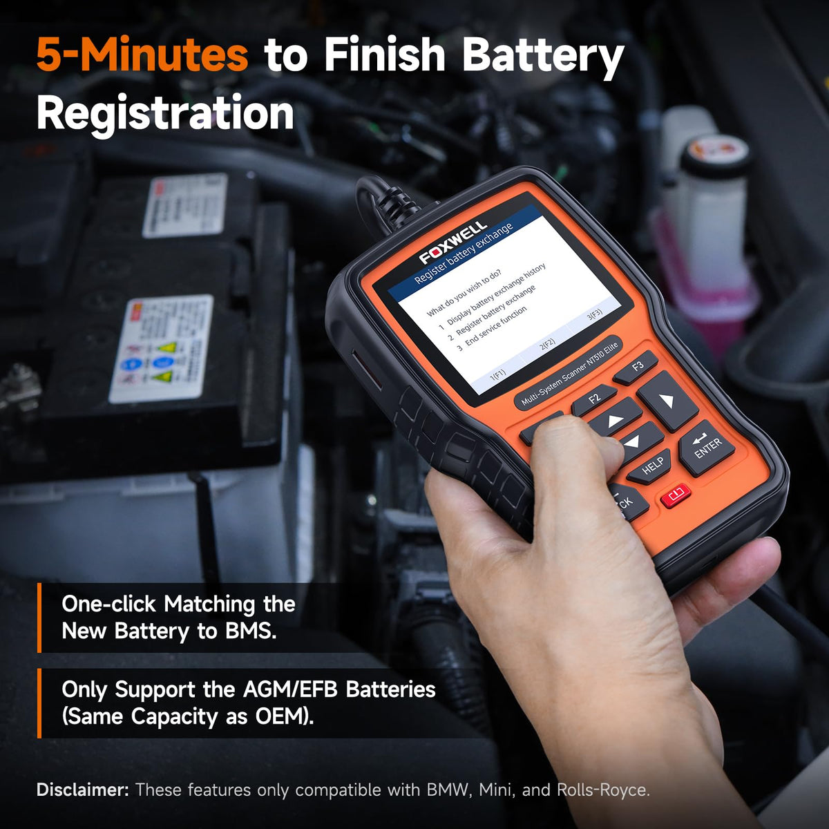 FOXWELL NT510 Elite Scan Tool fit for BMW Scanner Full Diagnostic Tool OBD2 Scanner, All System Bi-Directional Control Code Reader with All Reset Services, Battery Registration Tool fit for BMW Mini