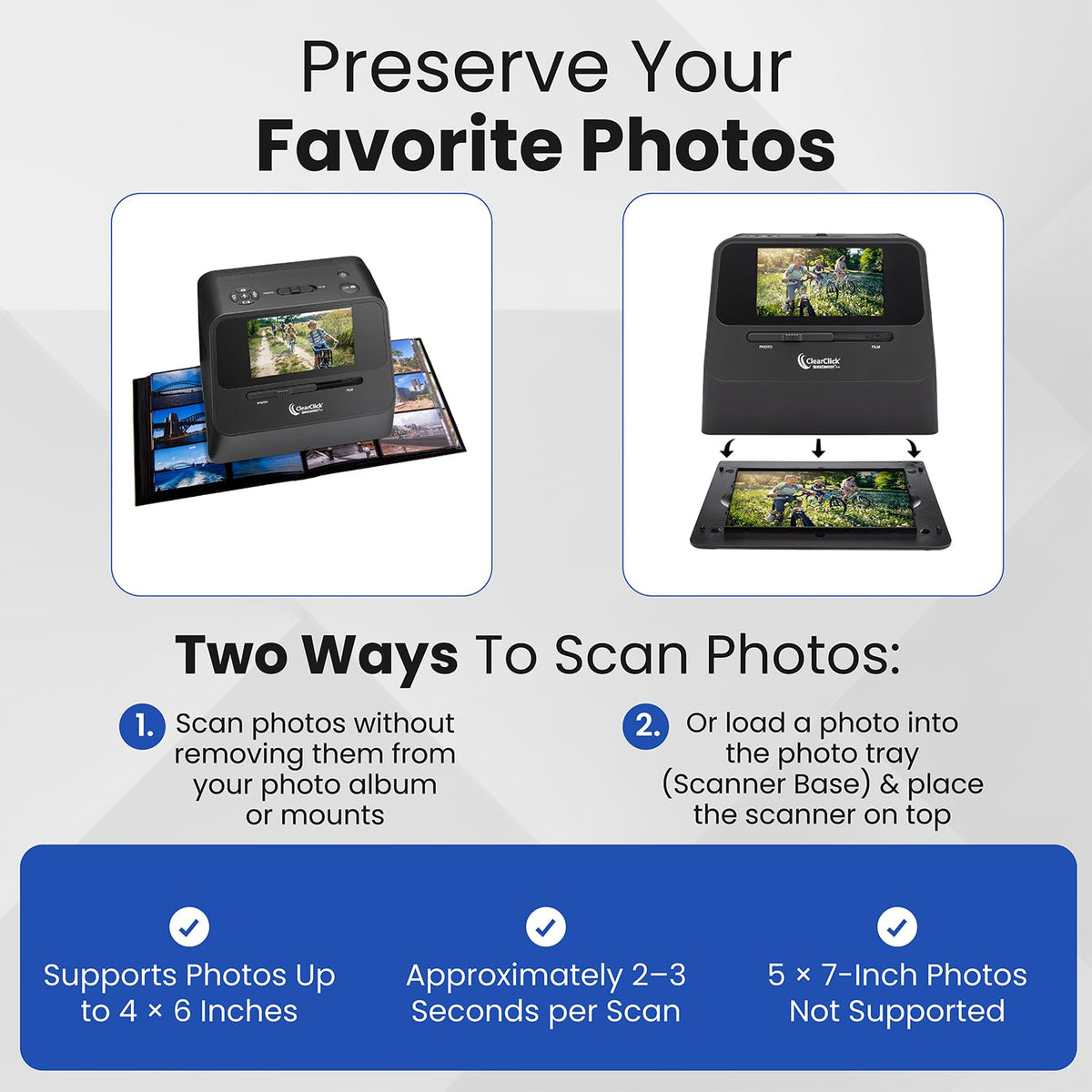 ClearClick QuickConvert 2.0 Photo, Slide, and Negative Scanner - Scan 4x6 Photos & 35mm, 110, 126 Film - No Computer Required - 22 MegaPixels