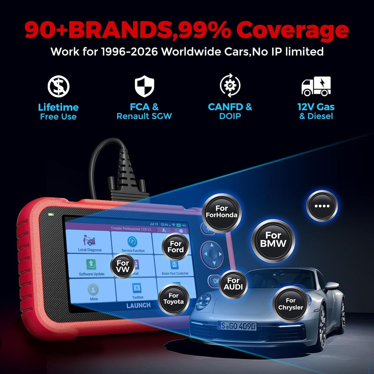 LAUNCH OBD2 Scanner CRP123I V3.0 Elite 64G Code Reader,7 Resets,Free Update