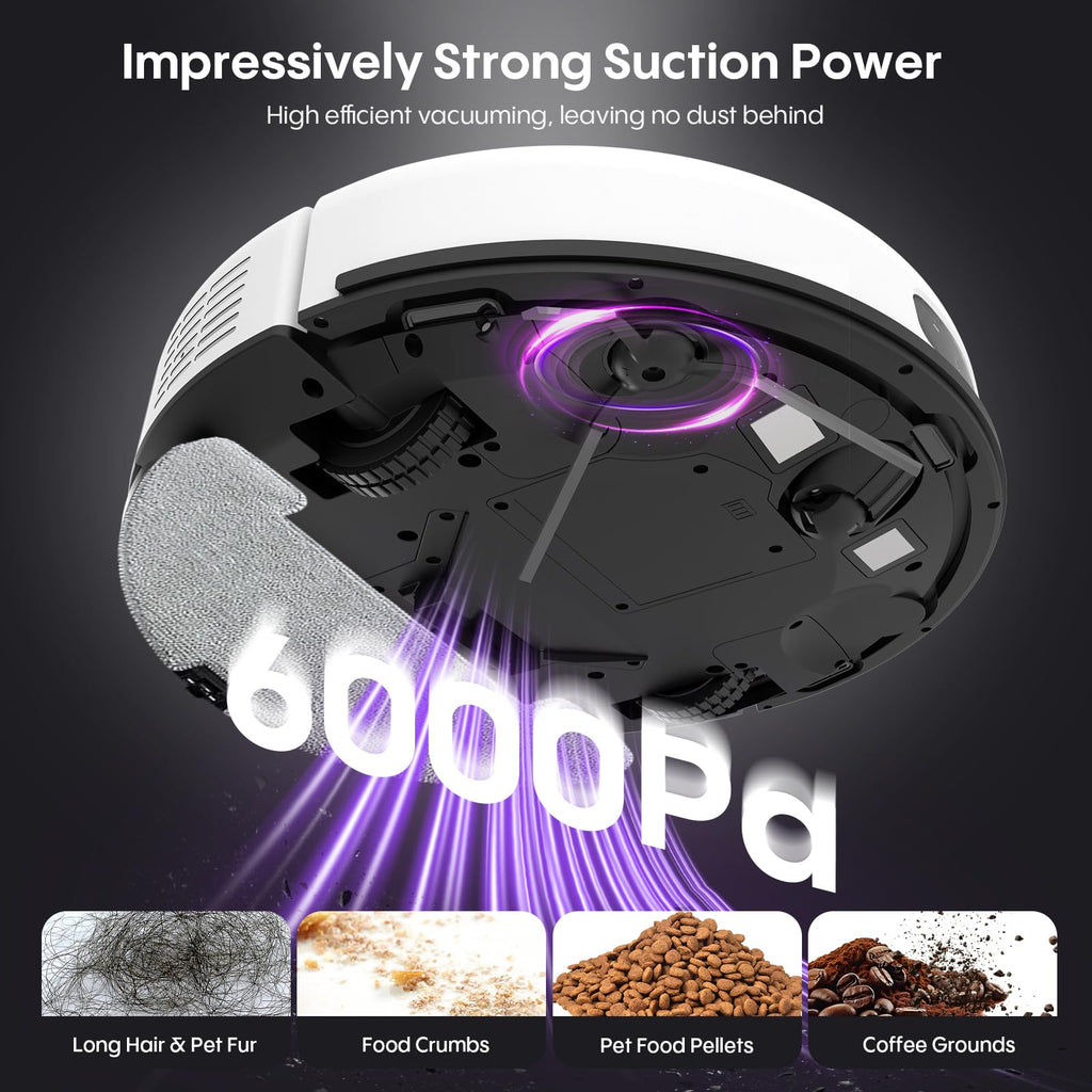 Bagotte Robot Vacuum and Mop Combo, 6000Pa LiDAR Navigation Robotic Vacuum with Mapping, Self-Emptying Station for 90 Days Hands-Free Cleaning, Wi-Fi/App/Voice Control, for Carpets&Hard Floors