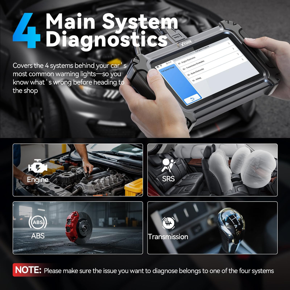XTOOL D5S OBD2 Scanner, 16 Resets, Engine ABS SRS Transmission Scan Tool
