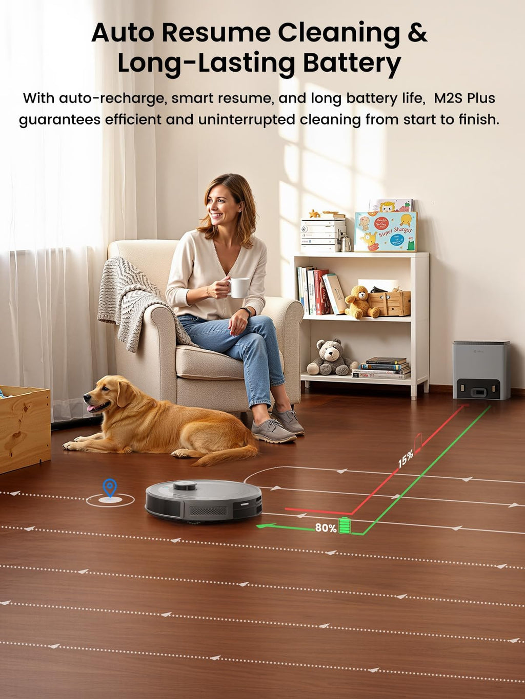 Lefant Robot Vacuum and Mop Combo, 10000Pa Suction, 75-Day Self-Emptying Base with Multi-Floor Mapping, 240Min Runtime, Ideal for Pet Hair & Carpets, Wi-Fi/Alexa/App Control, M2S Plus