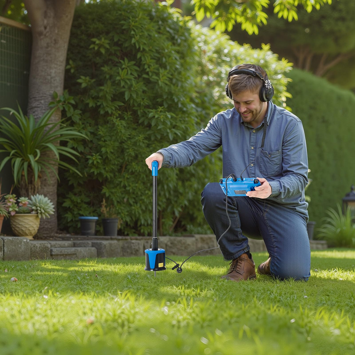 VEVOR Pipe Water Leak Detector for Outdoors, 1Hz-10000Hz, 7" Touchscreen Water Leakage Detection Locator for 16.4FT (5m) Underground Plumbing - with Medium Sensor, 3 Listening Rods, Headphone & Case