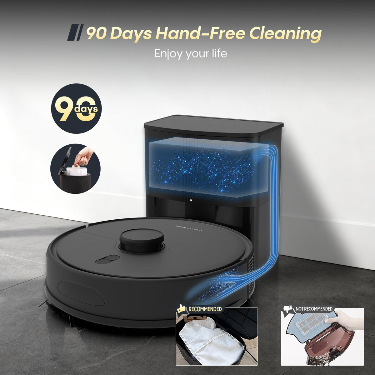 Robot Vacuum and Mop with Self-Emptying Station, 90 Days Hands-Free Robotic Vacuum Cleaner, 10000Pa Super Suction, LiDAR Navigation, Smart Mapping, WiFi/App/Voice Control for Home Pet Hair Hard Floors