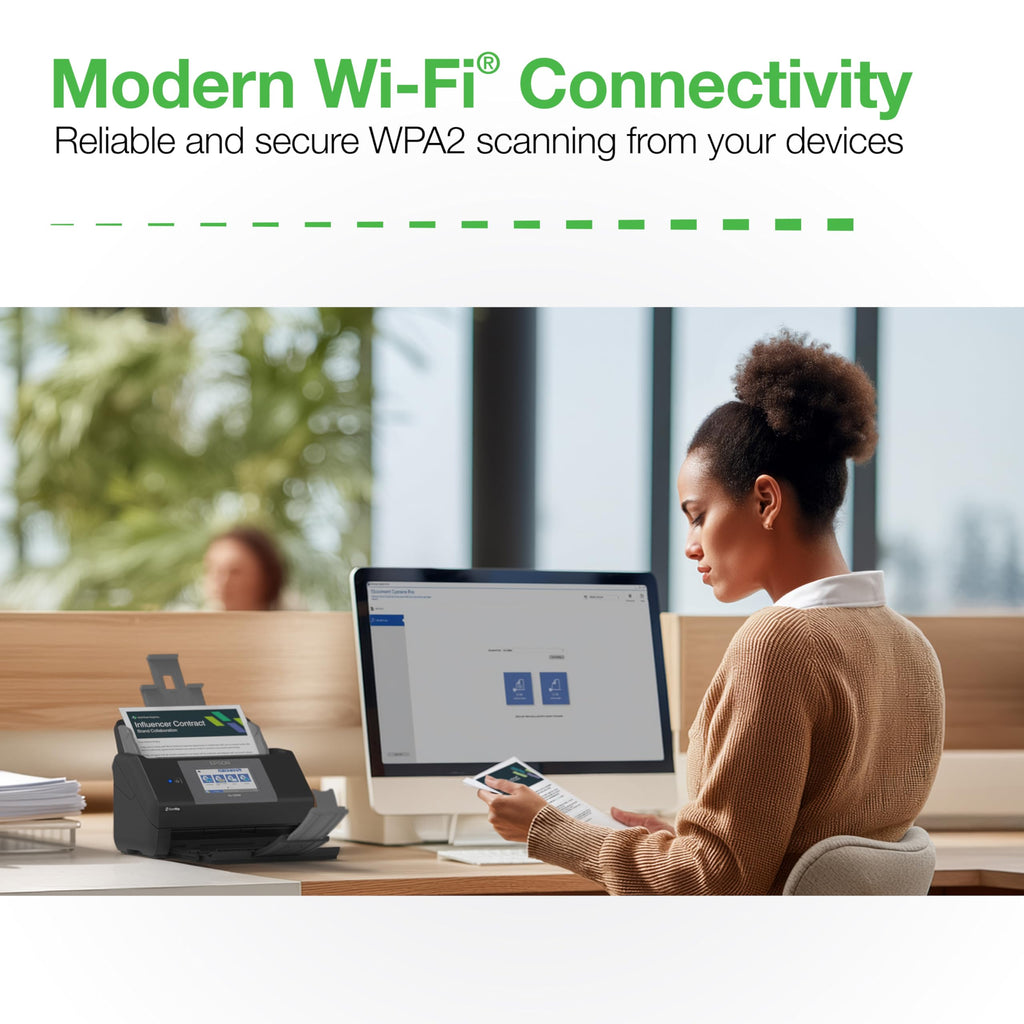 Epson Workforce ES-590W Wireless & USB High-Speed AI & Cloud Ready Desktop Color Duplex Document Scanner for Mac & PC, up to 45 ppm, Large 4.3" Color Touchscreen, 100-Page Auto Document Feeder