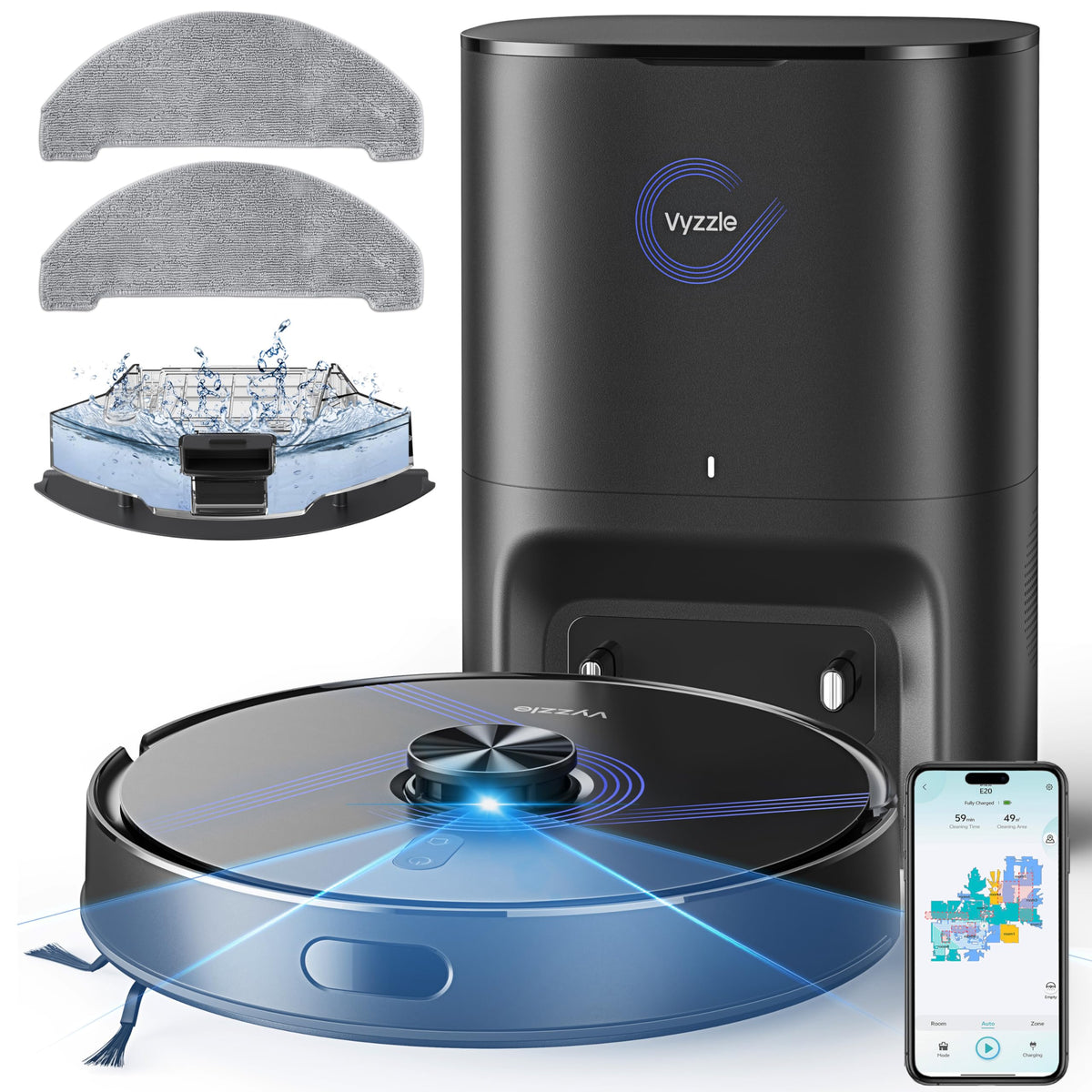 Vyzzle Robot Vacuum and Mop, 8000Pa for Pet Hair, Carpet, Hard Floors, E20