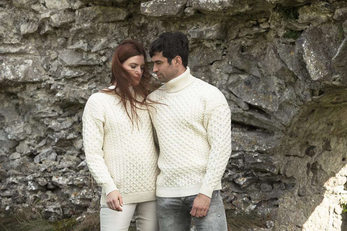 Aran Crafts Irish Unisex Cable Knit Merino Wool Sweater (C1949)