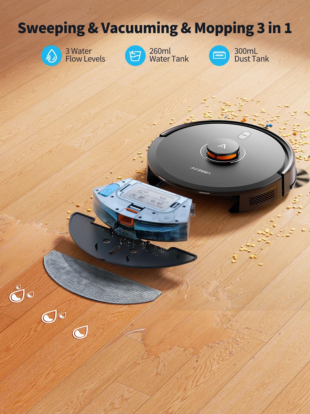 Robot Vacuum and Mop Self-Emptying, 8000Pa Suction for Pet Hair/Carpet