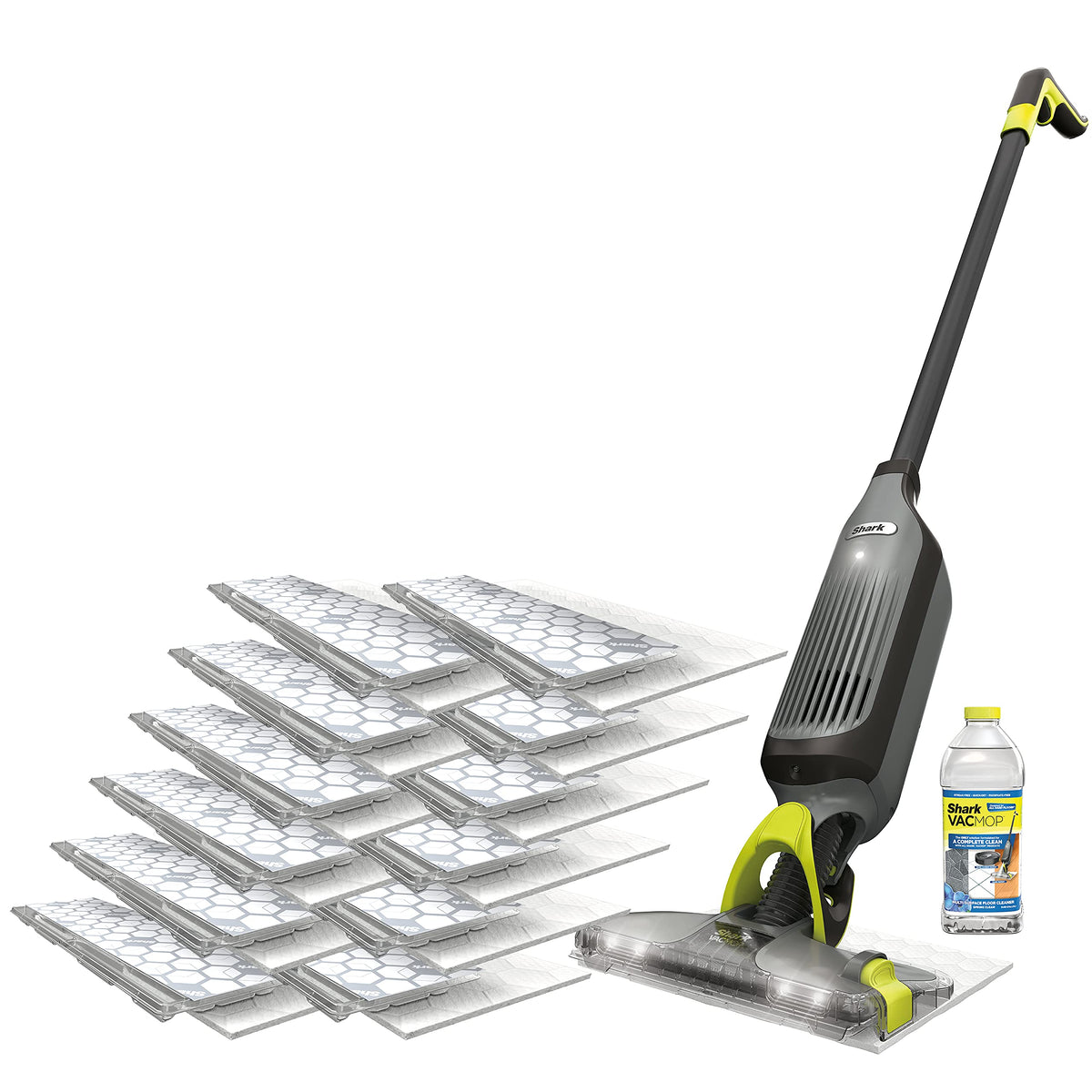 Shark VM252P10 VACMOP Pro Cordless Hard Floor Vacuum Mop with LED Headlights, 12 Disposable Pads & 12 oz. Cleaning Solution, Charcoal Gray