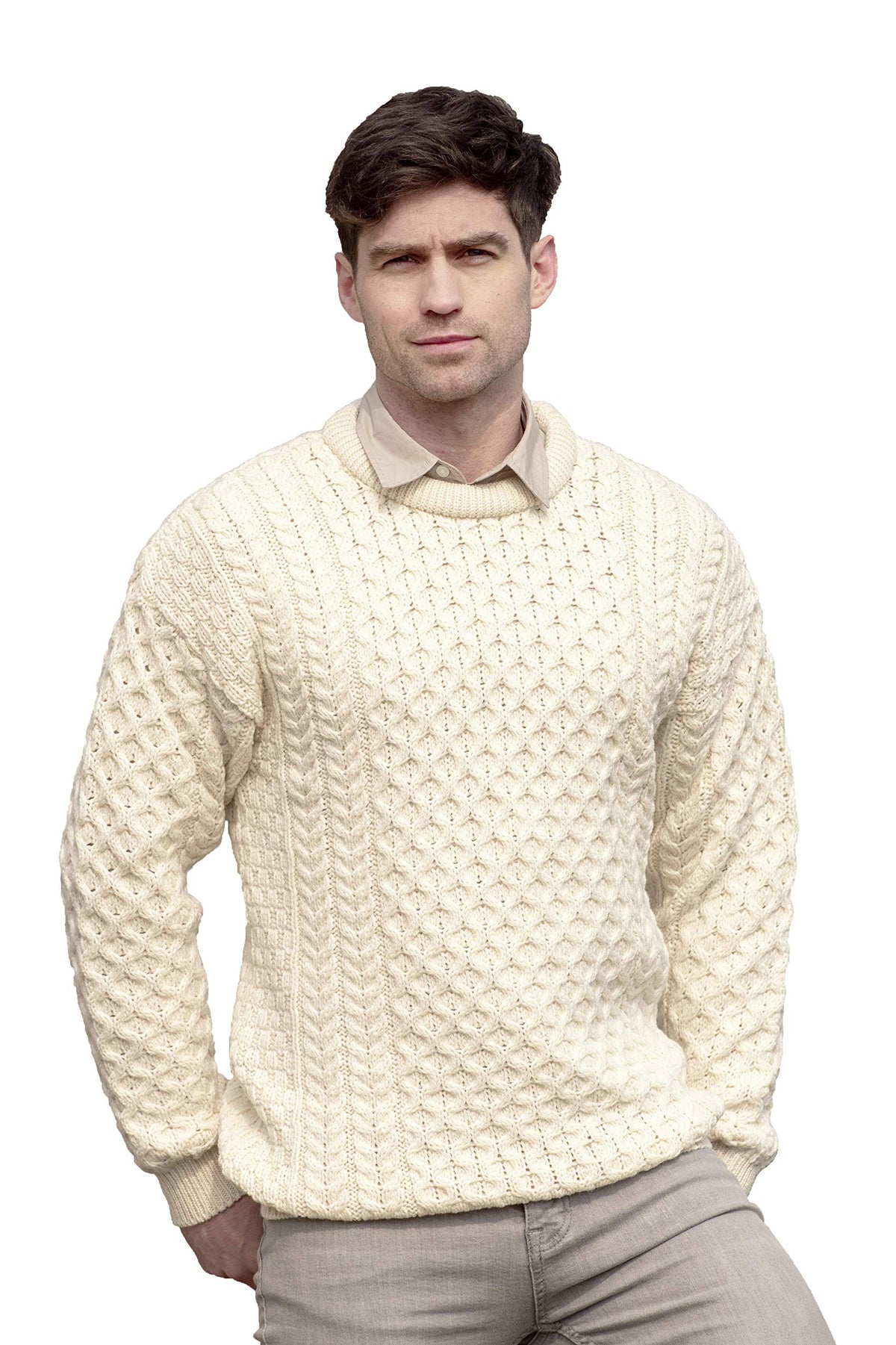 Aran Crafts Irish Unisex Cable Knit Merino Wool Sweater (C1949)