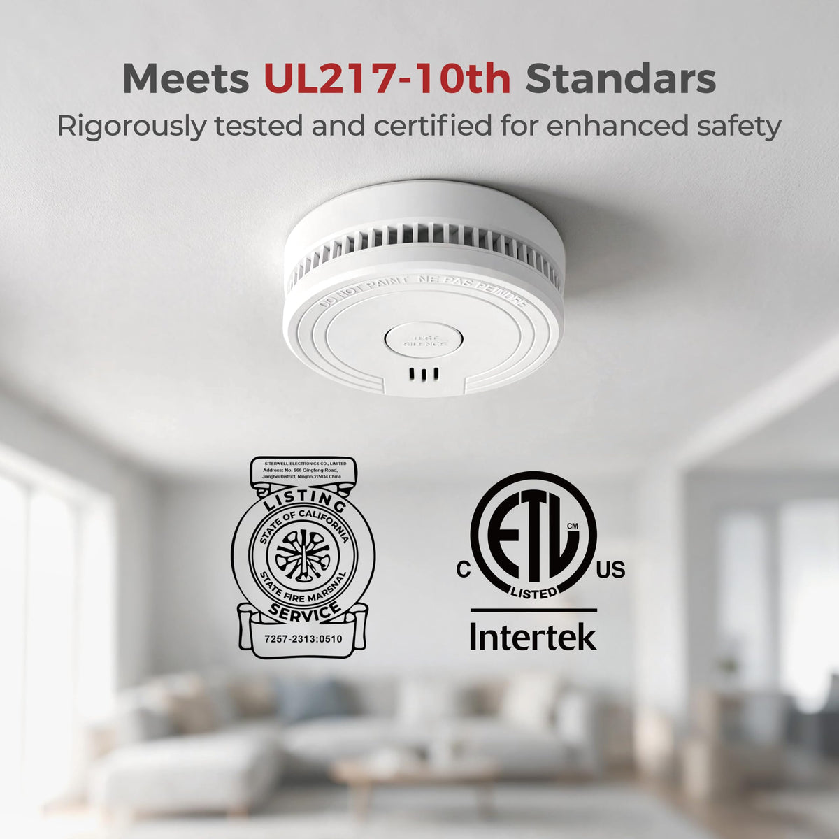 SITERLINK Smoke Detectors Replaceable Battery UL217,GS509A-2NCDR 10pack