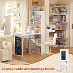 Small Folding Desk with Outlets, Fold-Out Murphy Desk Craft Table