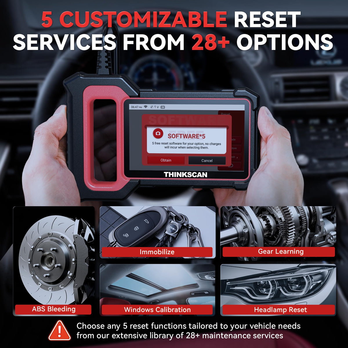 THINKCAR ThinkScan Plus S7 OBD2 Scanner Diagnostic Tool 7 System 5 Resets