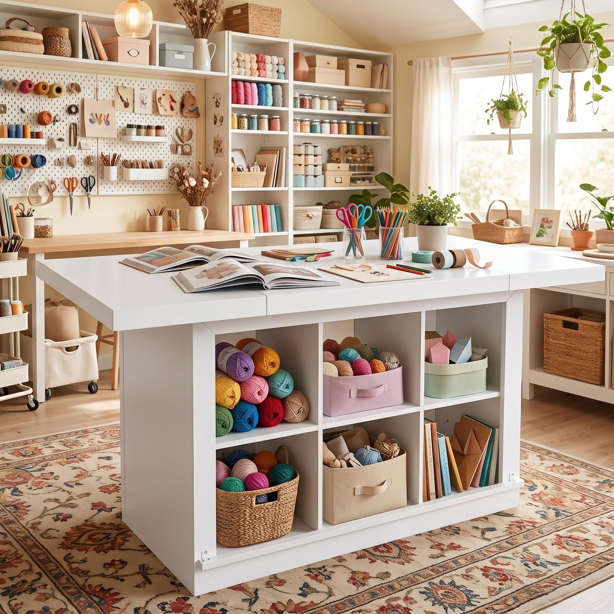 Tribesigns Artwork Craft Table with Storage, Counter Height Sewing Table
