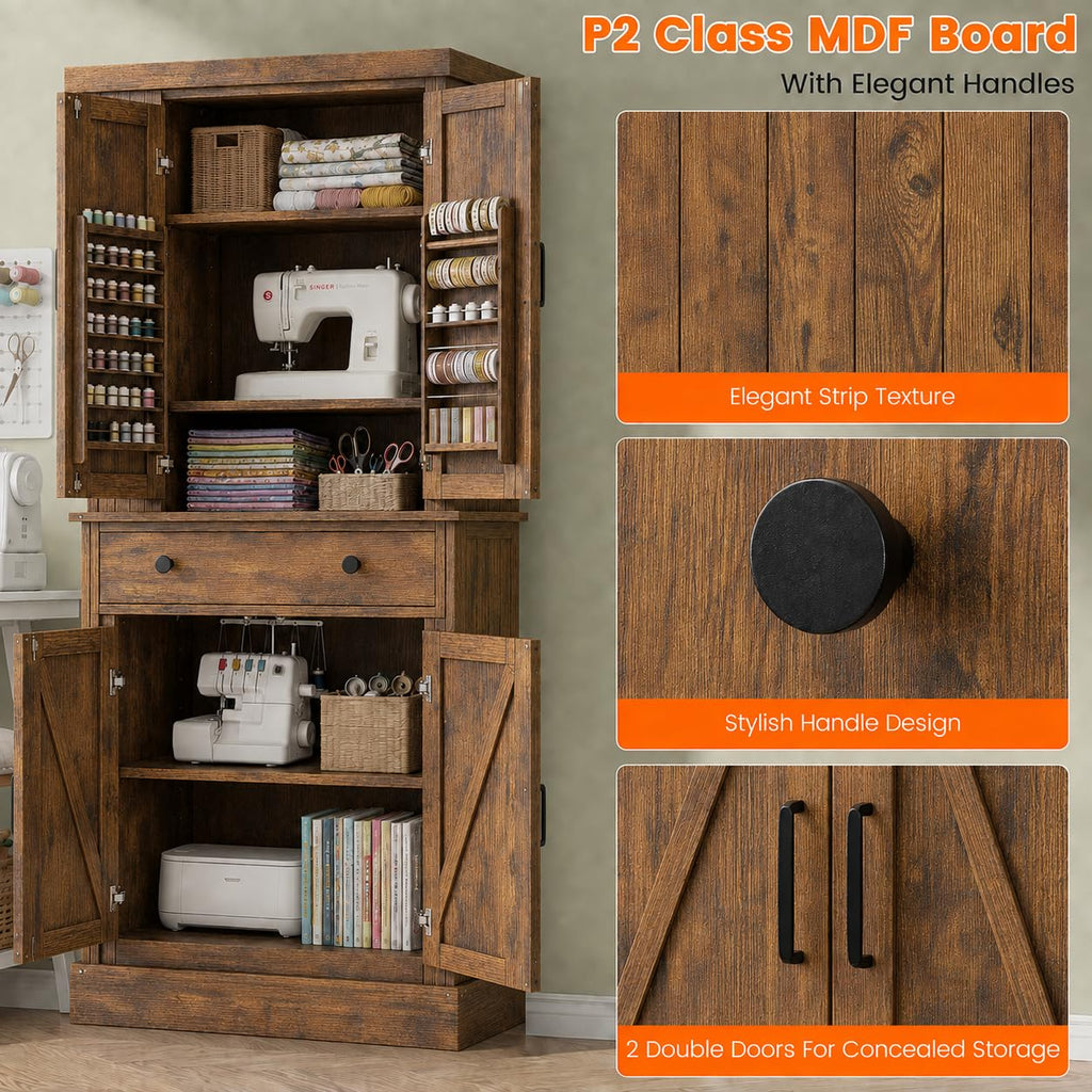 72" Tall Sewing Craft Storage Cabinet with Adjustable Shelves