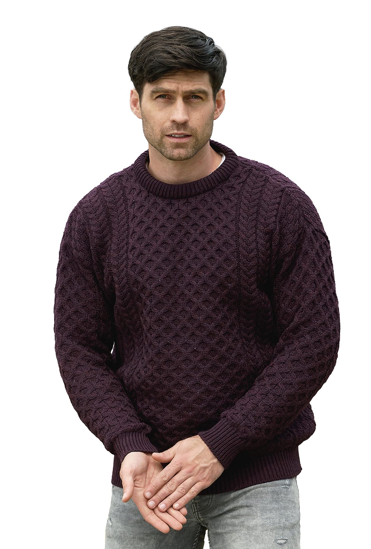 Aran Crafts Irish Unisex Cable Knit Merino Wool Sweater (C1949)