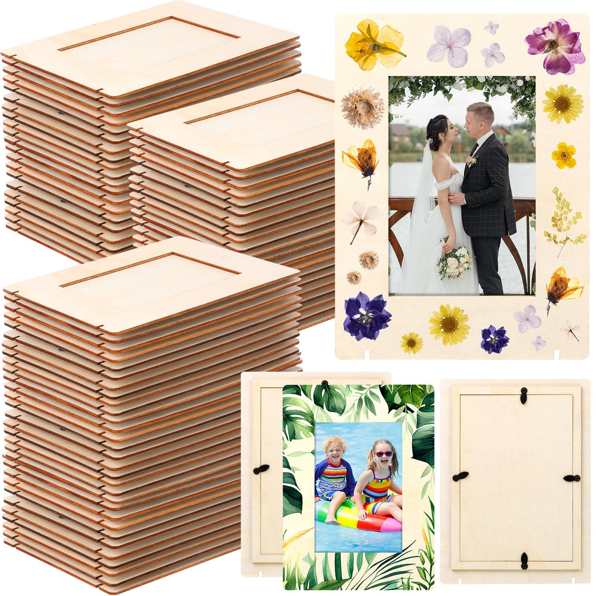 200 Pack DIY Wood Picture Frames for Craft, 4x6In Photos, Rectangle