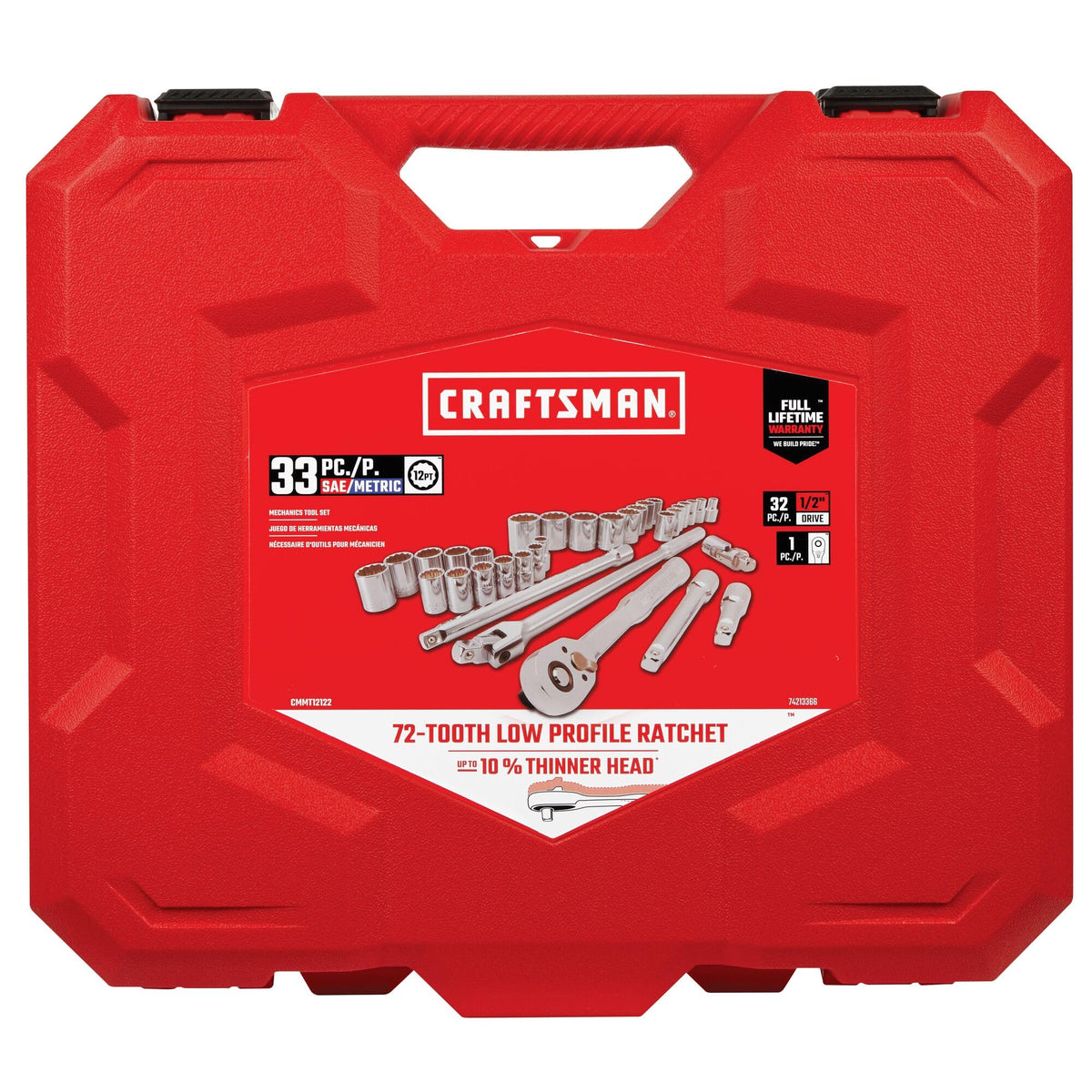 CRAFTSMAN Mechanics Tool Set, 33 Piece, 1/2 Inch Drive SAE/Metric (CMMT12122)
