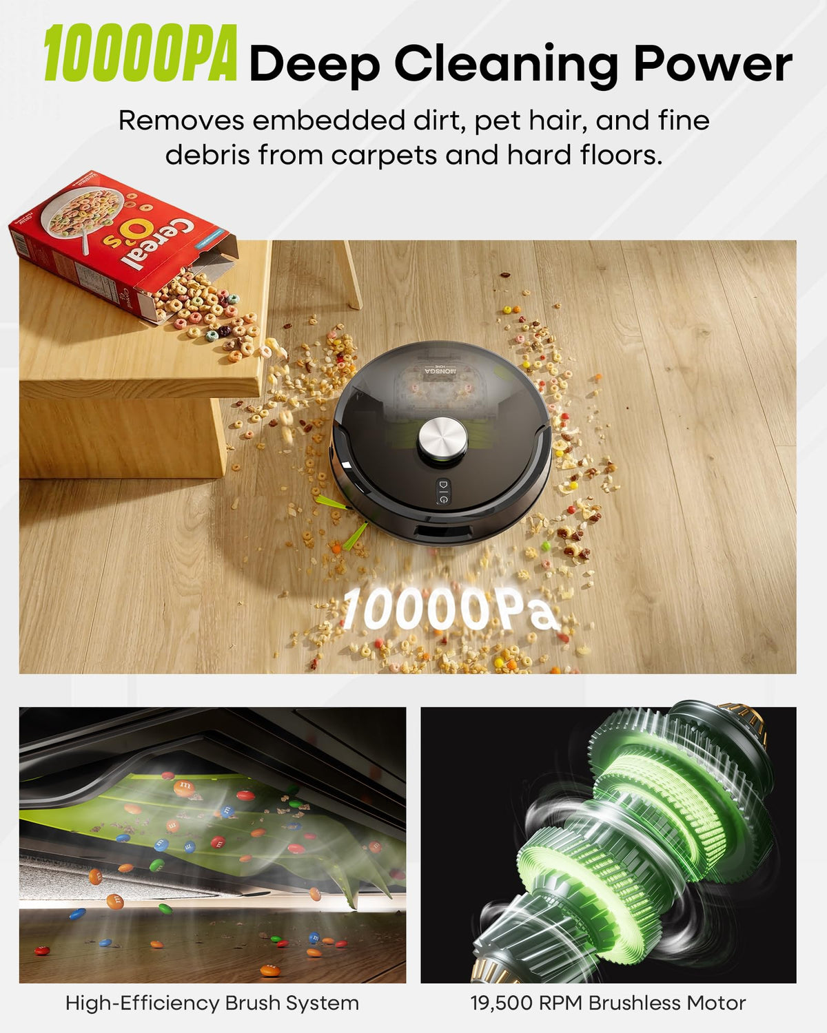 MONSGA Robot Vacuum and Mop, 90 Days Self-Emptying with 10000Pa Suction
