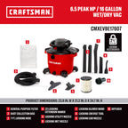 CRAFTSMAN CMXEVBE17607 16 Gal. 6.5 Peak HP Wet Dry Vac with Detach Blower
