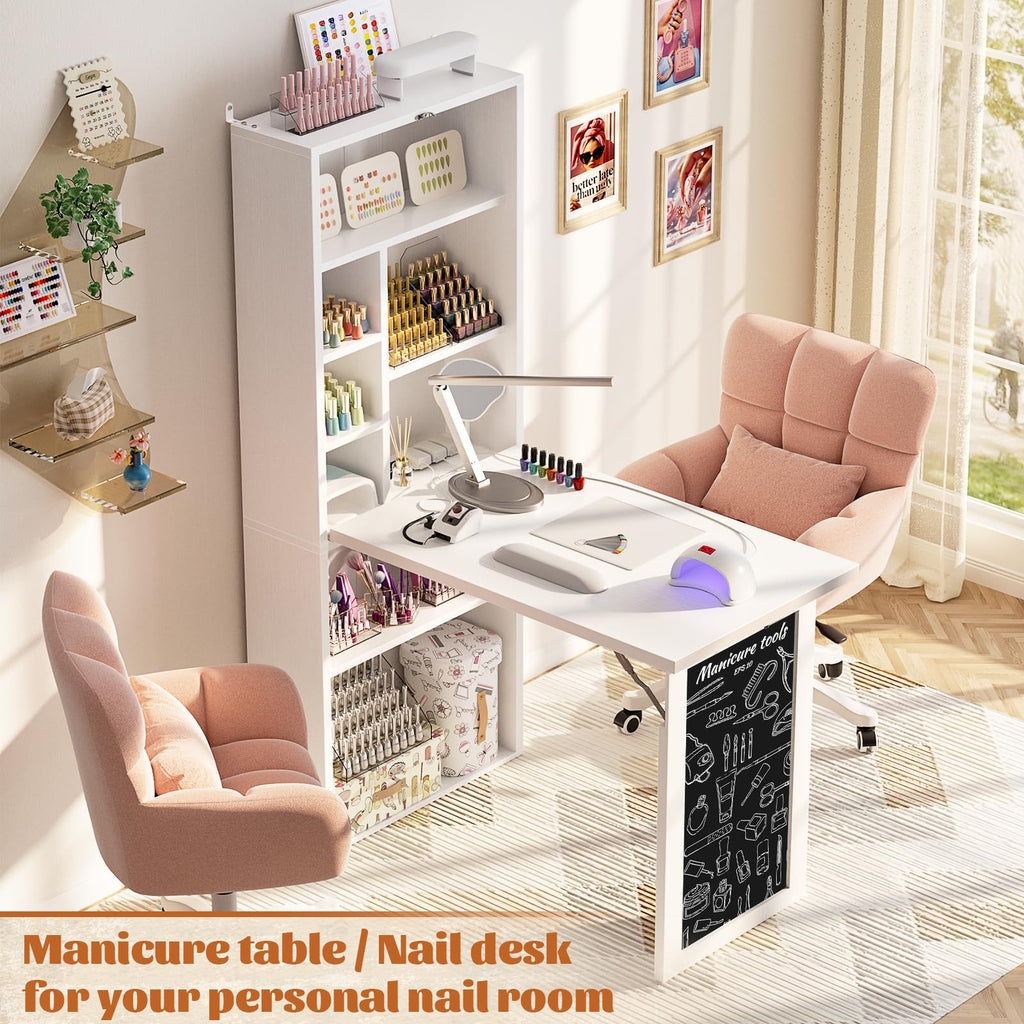 Small Folding Desk with Outlets, Fold-Out Murphy Desk Craft Table