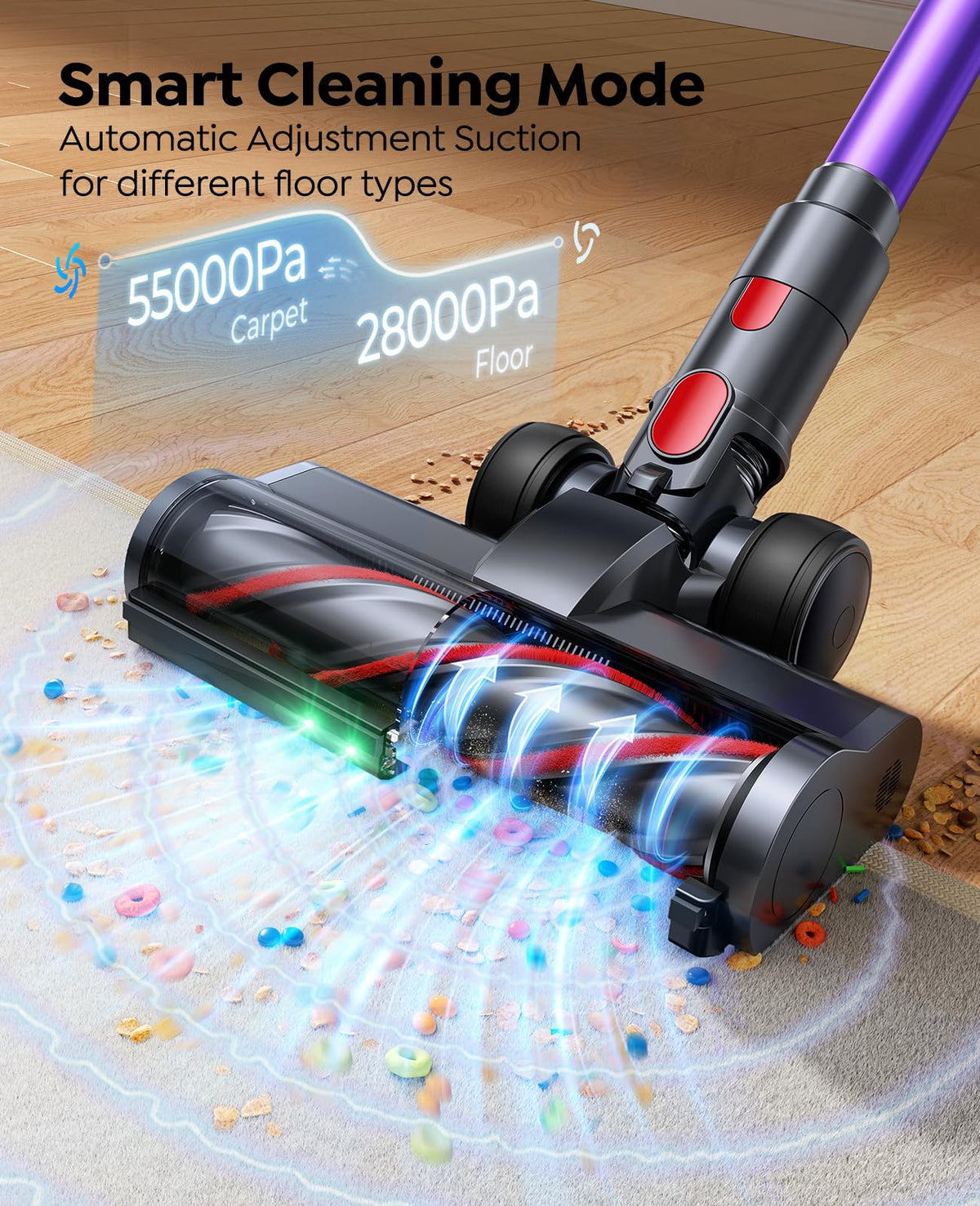 Cordless Vacuum Cleaner 55KPa 650W 70Mins Stick Vacuum Cleaners for Home