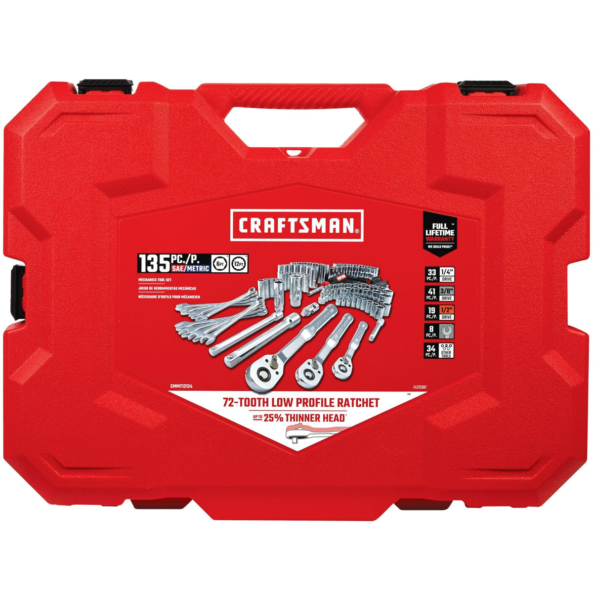 CRAFTSMAN Mechanic Tool Set 135 Pcs, 1/4, 1/2 and 3/8 Inch Drive SAE and Metric Socket Wrench Set with Case (CMMT12124)