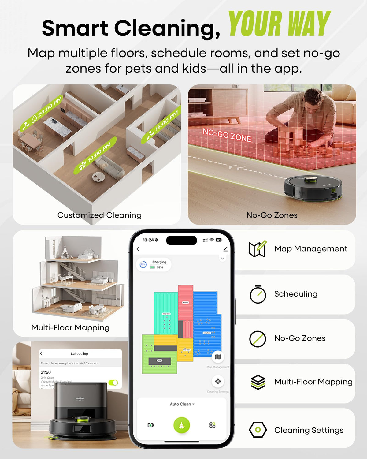 MONSGA Robot Vacuum and Mop, 90 Days Self-Emptying with 10000Pa Suction