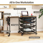 Craft Table with Wheels & Drawer,Extendable Cart with Pegboard,Retro