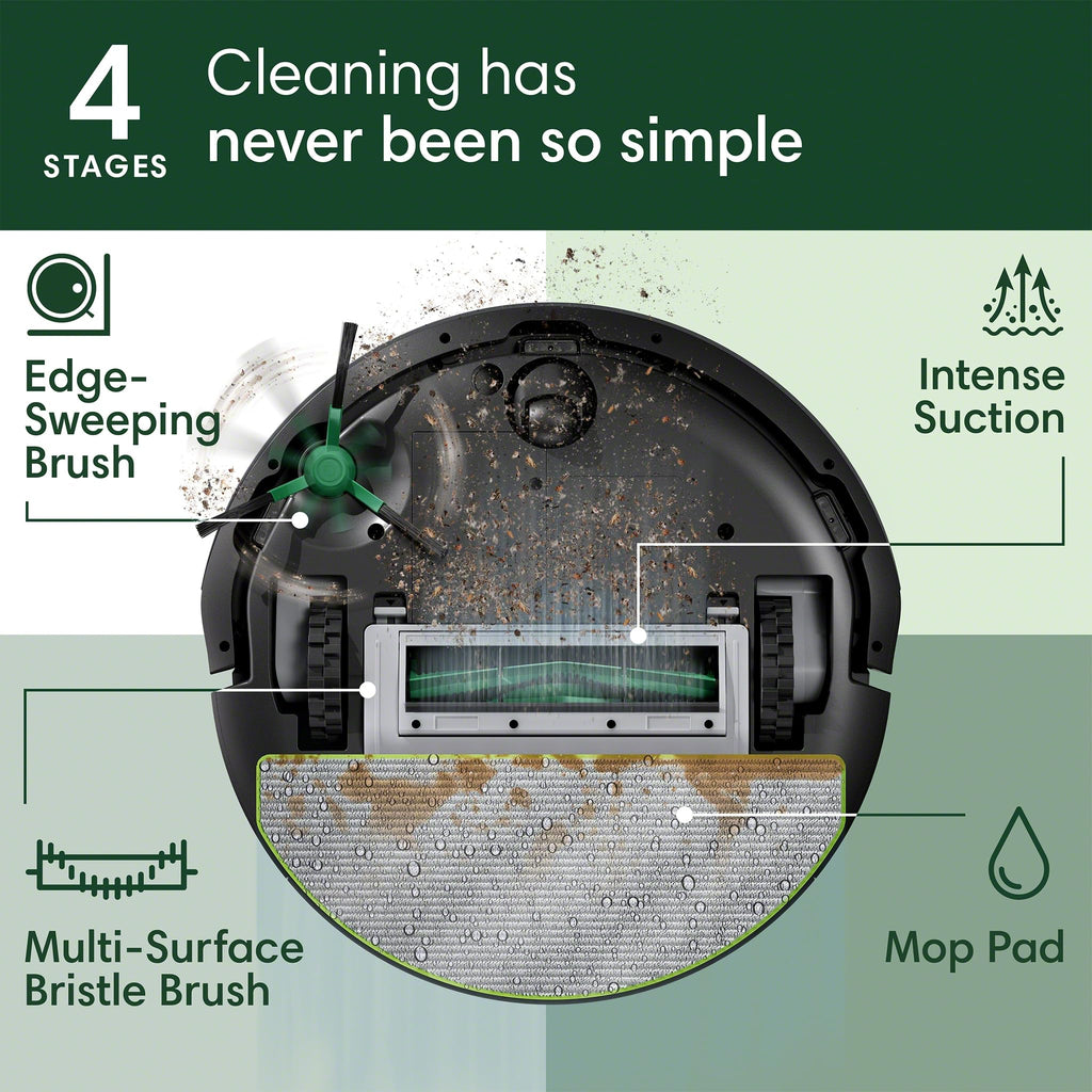 iRobot Roomba 104 2in1 Vacuum & Mop Robot - Self-Empties for 75 Days, Intense Power-Lifting Suction, Vacuums All Floors, Ideal for Pet Hair, LiDAR Smart Navigation Mapping, Mops Hard Floors