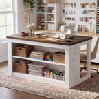 Craft Table with 2-Tier Storage, Counter Height Sewing Cutting Table