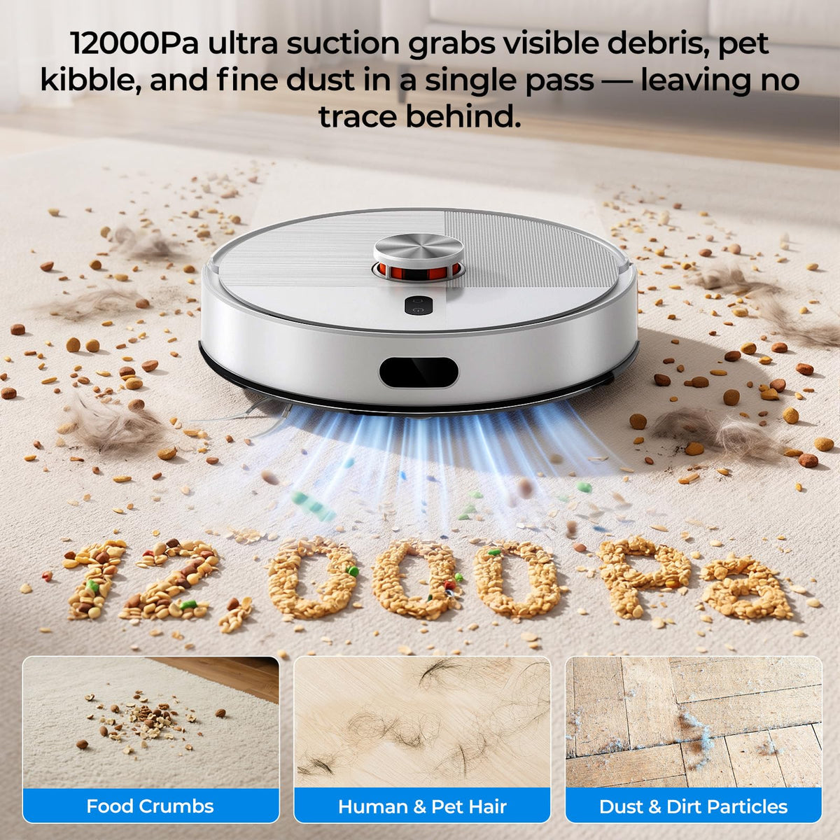 Robot Vacuum and Mop for Pet Hair, Anti Tangle Hair-Cutting Roller, 12000Pa