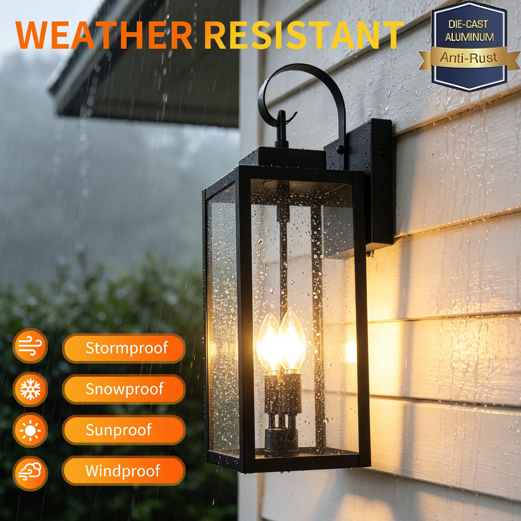 20 Inch Motion Sensor Dawn to Dusk Outdoor Sensor Light Fixture Anti-Rust Exterior Wall Lighting Waterproof Outdoor Wall Lantern for Porch Patio Front Door Garage - 2 Pack