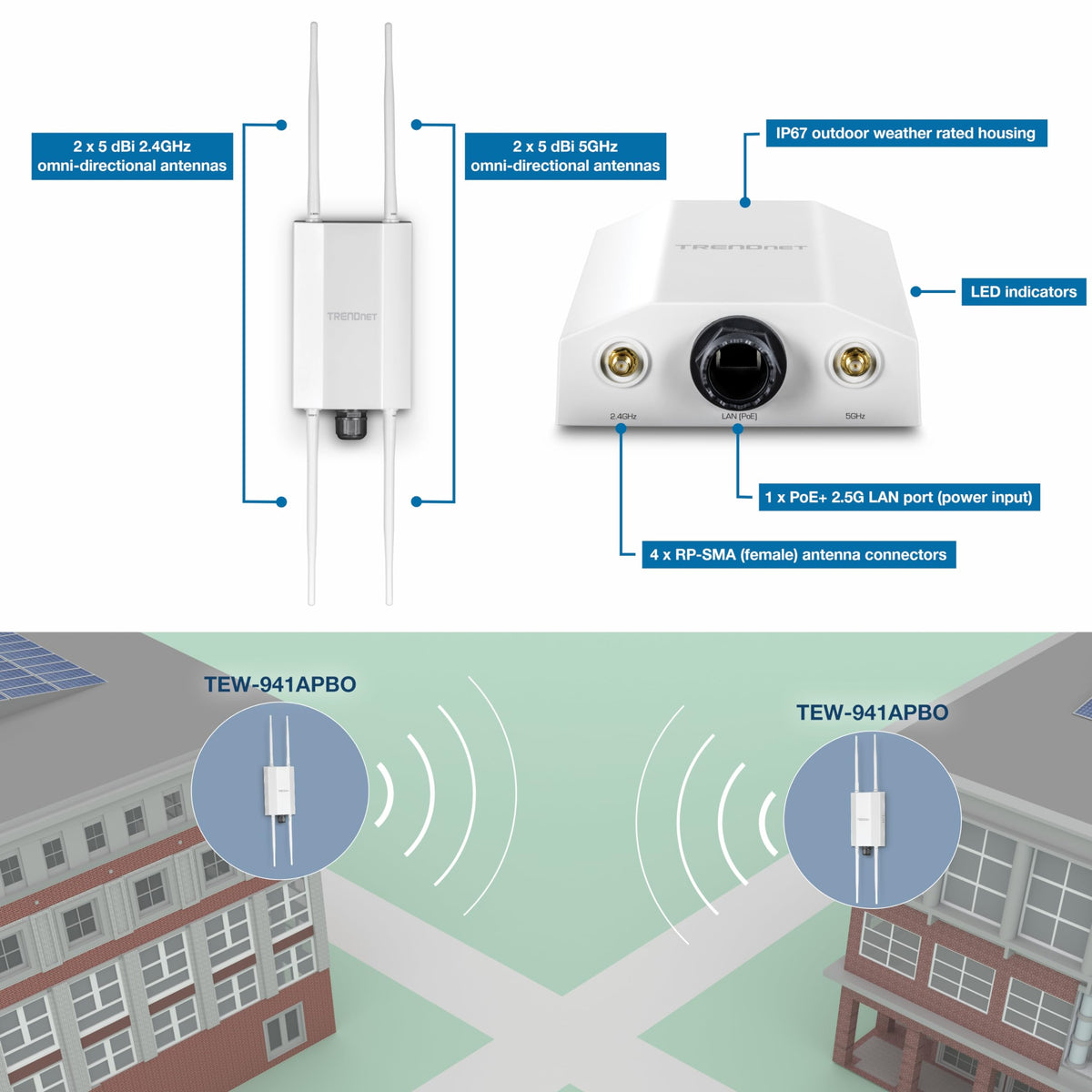 TRENDnet TEW-941APBO 5 dBi WiFi 6 AX1800 Outdoor PoE+