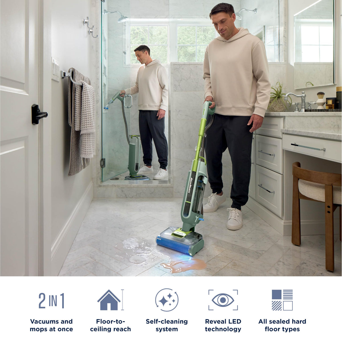 Shark AquaReach Hard Floor Vacuum & Mop, Extendable Wand, Moss, WD552AMZ