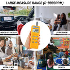 Portable CO2 Meter Handheld CO2 Detector Monitor 0~9999ppm, Carbon Dioxide Meter with Alarm Function, Temperature & Humidity Meter NDIR Sensor Air Quality Monitor for Home Trip Classroom and Office