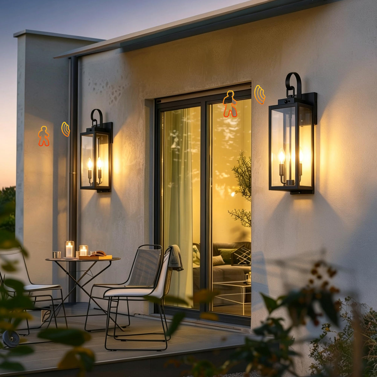 20 Inch Motion Sensor Dawn to Dusk Outdoor Sensor Light Fixture Anti-Rust Exterior Wall Lighting Waterproof Outdoor Wall Lantern for Porch Patio Front Door Garage - 2 Pack