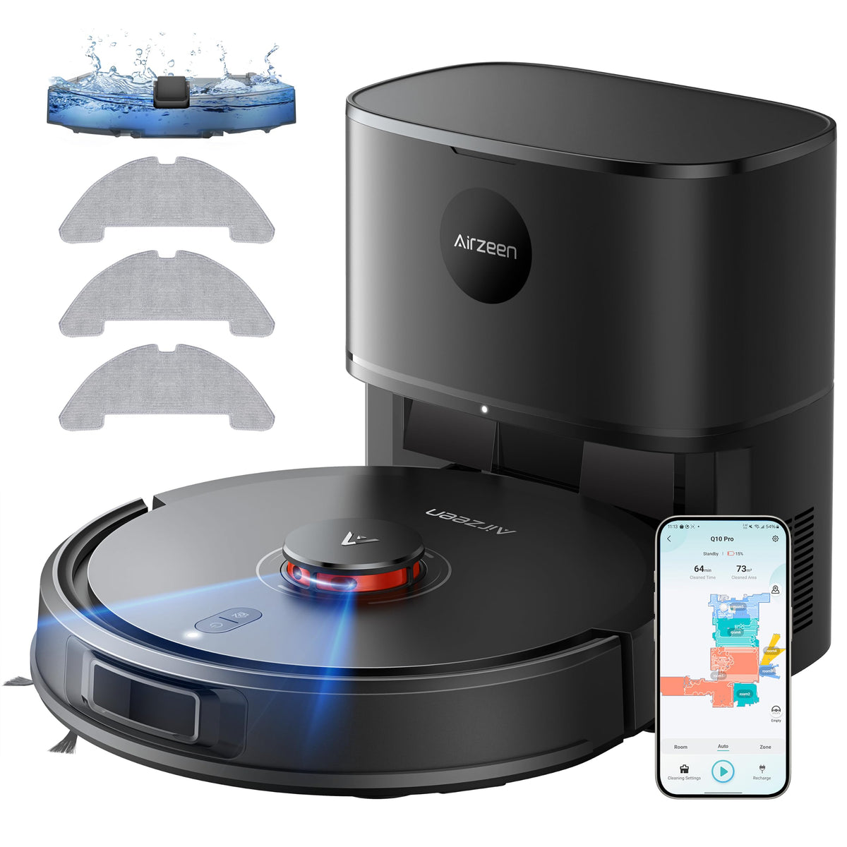 Robot Vacuum and Mop Self-Emptying, 8000Pa Suction for Pet Hair/Carpet