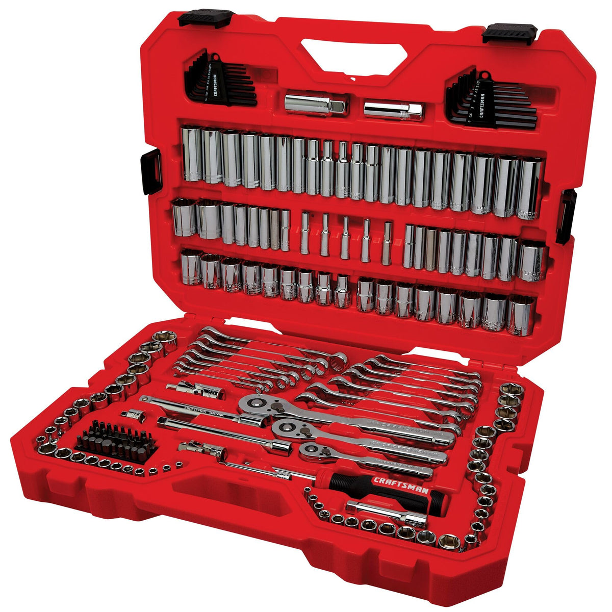 CRAFTSMAN 189 Piece Mechanics Tool Set, 1/4, 3/8 and 1/2 Inch Drive Socket Wrench Set with Thinner Ratchet, Steel 6 and 12-Point Sockets, Wrenches, Hex Keys and Specialty Bits, 90-Tooth (CMMT12134)