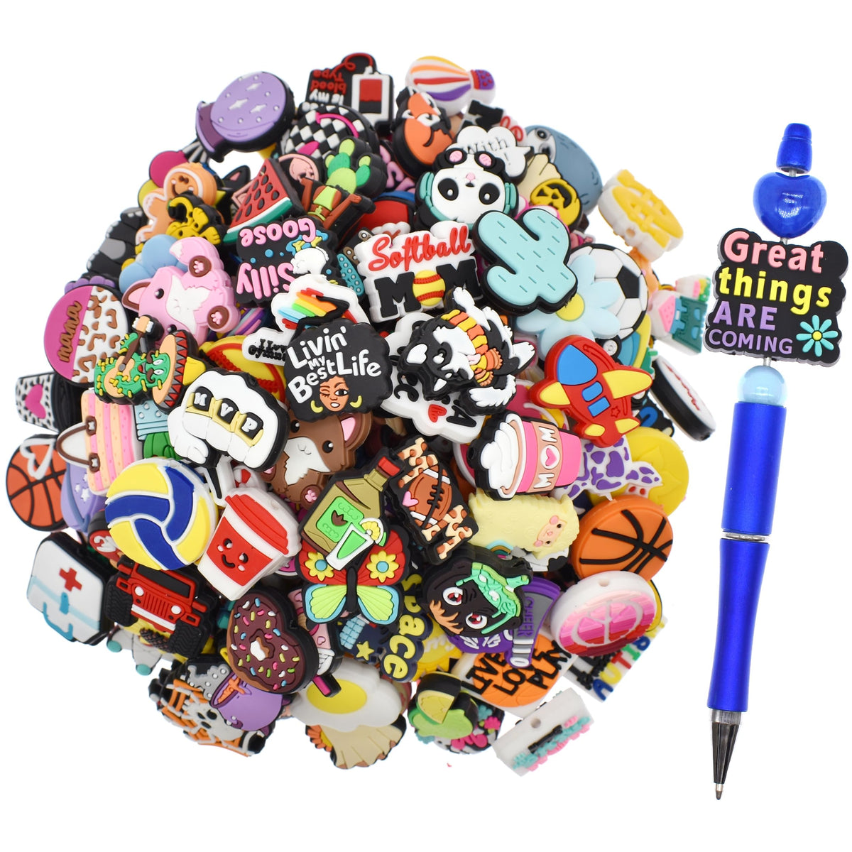 500Pcs Random Silicone Focal Beads for Pens Keychains DIY Jewelry Making