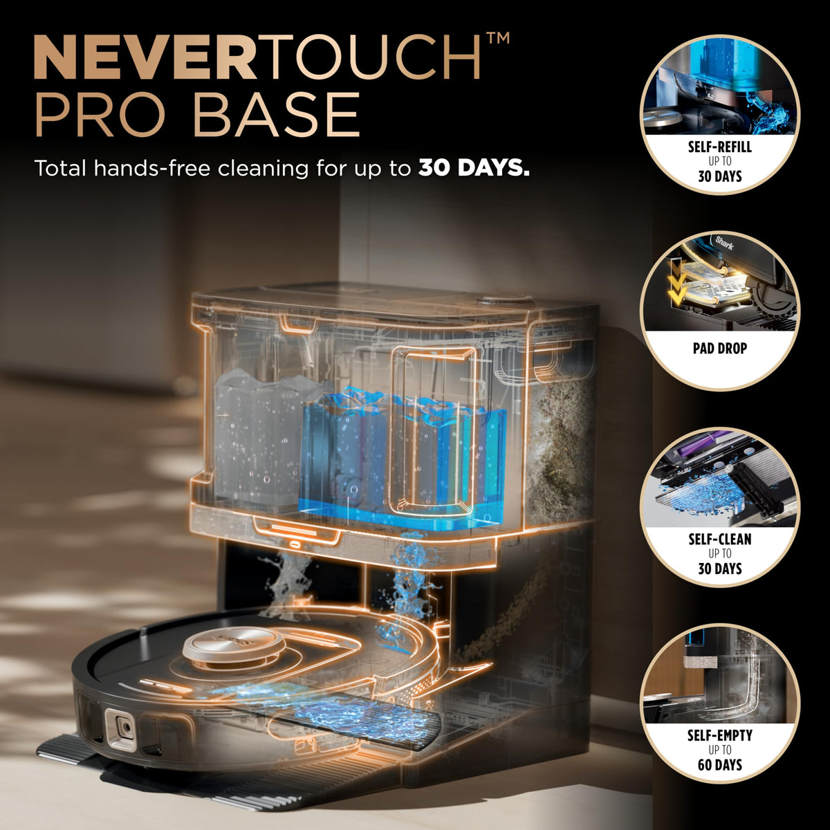 Shark PowerDetect NeverTouch Pro Robot Vacuum & Mop, Black,AV2800ZEBK