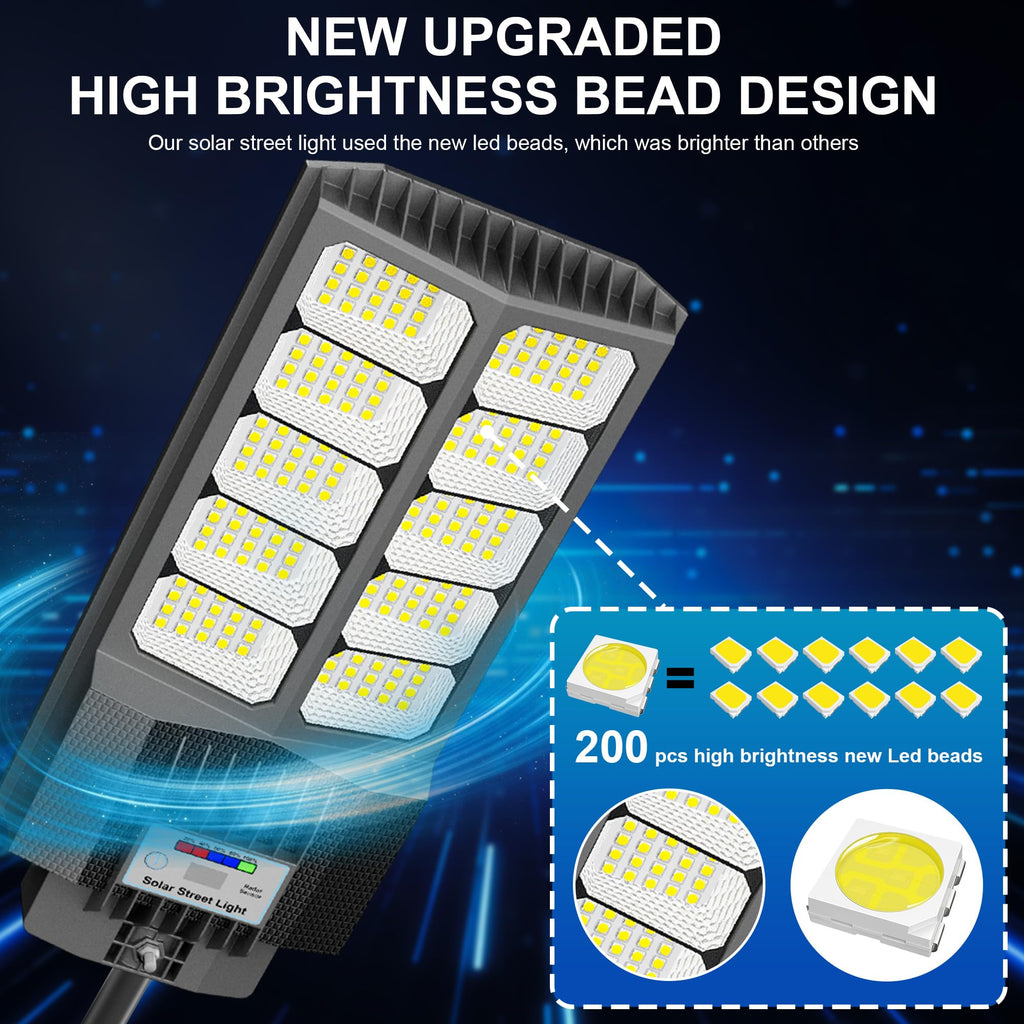 New 6500W Solar Street Lights Outdoor Waterproof - Commercial Outdoor Solar Light, 200pcs High Brightness LEDs, Solar Parking Lot Lights Dusk to Dawn for Yard Garden with Motion Sensor - 4 Pack