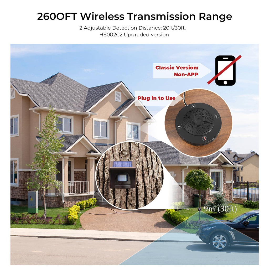 Solar Wireless Driveway Alarm, 1 Plug-in Receiver & 4 Sensors