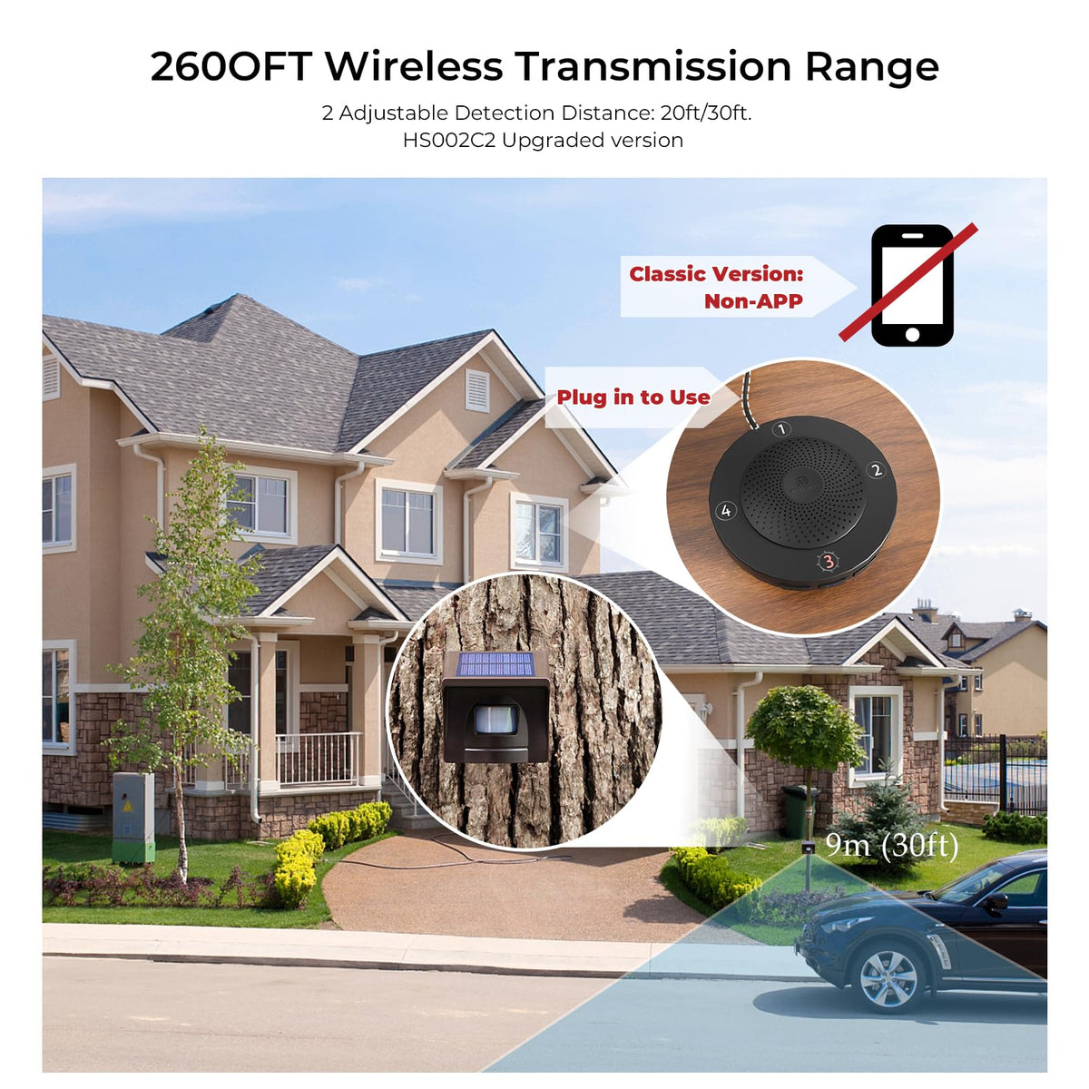 Solar Wireless Driveway Alarm, 1 Plug-in Receiver & 4 Sensors