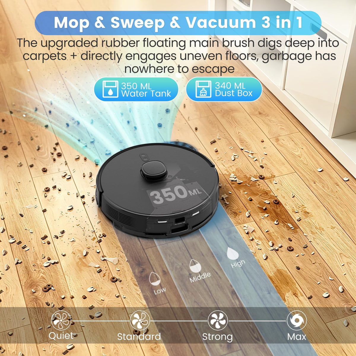 Robot Vacuum and Mop for Pet Hair, Intense Power-Lifting Suction