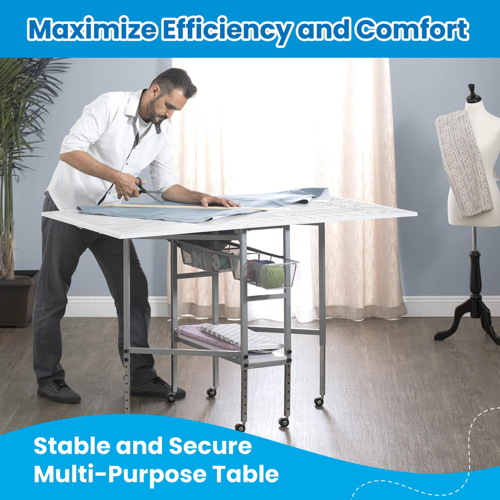Sew Ready Foldable Hobby and Cutting Grid Table, White, 58.75 x 36.5 Inch