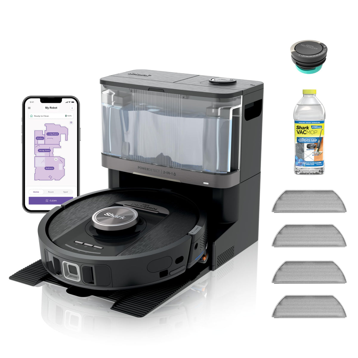 Shark PowerDetect NeverTouch Robot Vacuum & Mop, Black, AV2810YS