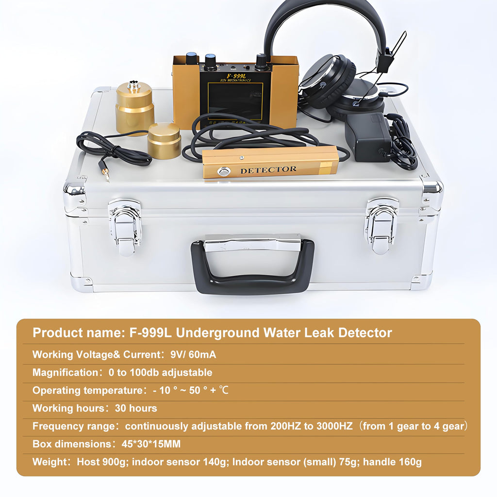 Water Leak Detector Underground – Professional Digital Leak Detection Device with Noise-Canceling Headphones, Adjustable Sensitivity, Ground Sensor & Probe for Home Plumbing, HVAC, Fire Pipes