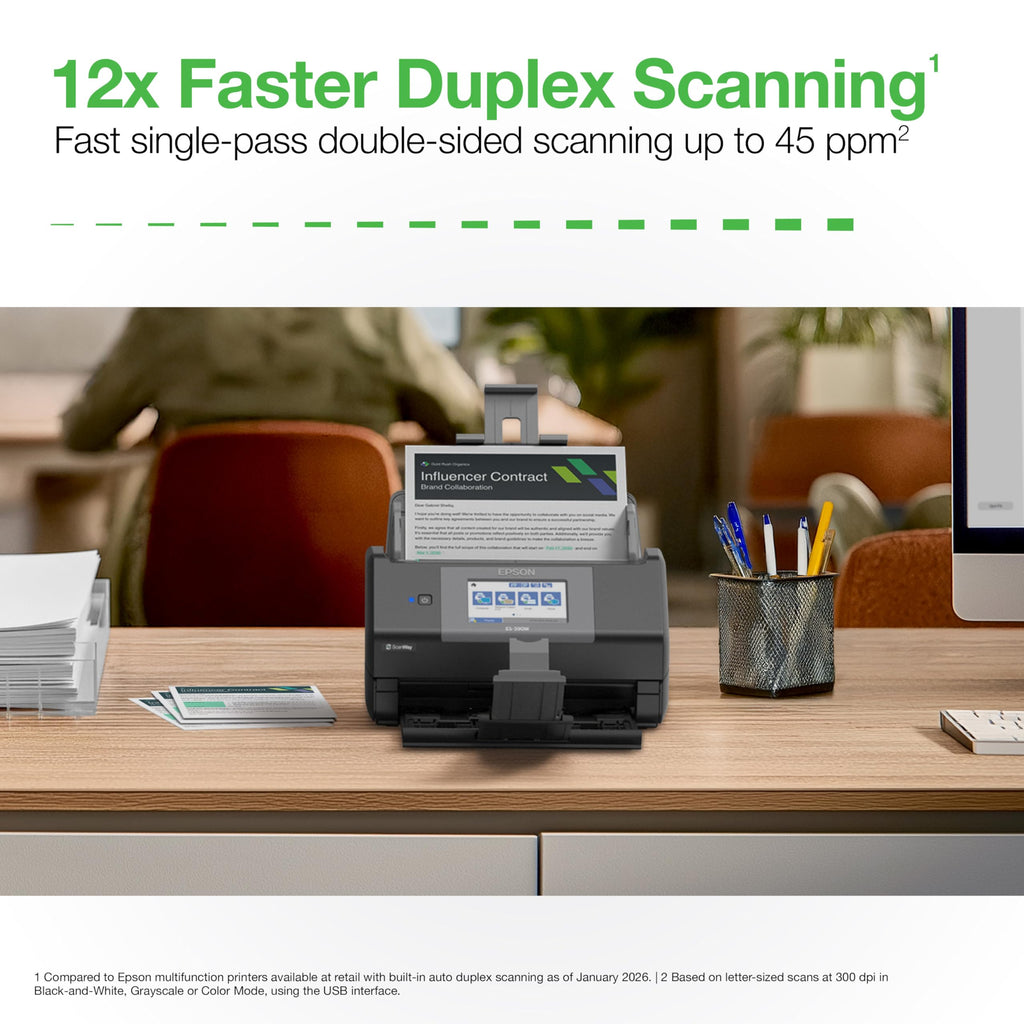 Epson Workforce ES-590W Wireless & USB High-Speed AI & Cloud Ready Desktop Color Duplex Document Scanner for Mac & PC, up to 45 ppm, Large 4.3" Color Touchscreen, 100-Page Auto Document Feeder