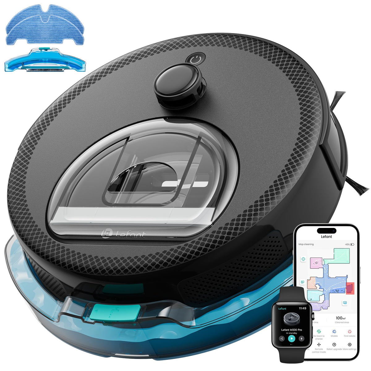 Lefant Robot Vacuum and Mop, 450ml Visible Dustbin, Upgraded 190° PSD Obstacle Avoidance, Customized Cleaning, Multi-Floor Mapping, 150 Mins Runtime, 2.4G/5G WiFi, Pet Hair & Carpets, M330 Pro